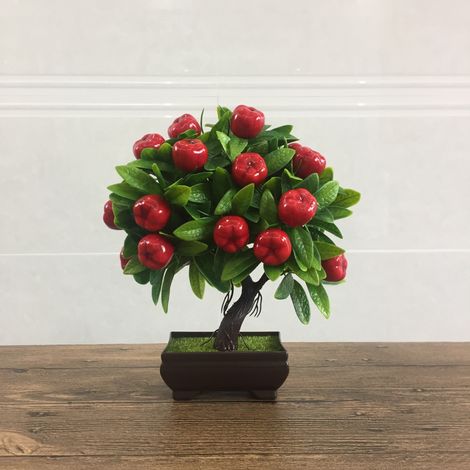 Künstliche Topfpflanze, gefälschter Apfel, gefälschter Apfelbaum, gefälschte Apfel-Topfpflanze, künstlicher Baum, simulierter Baum, Bonsai, Büro, Willkommenslied, grüne Kunststoffpflanzen