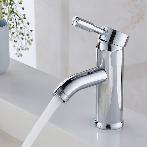 Robinet de salle de bain, robinet de lavabo blanc, robinet de haute qualité, robinet de salle de bain, résistant à l'usure, robinet chaud et froid, acier inoxydable, argent (1/3)