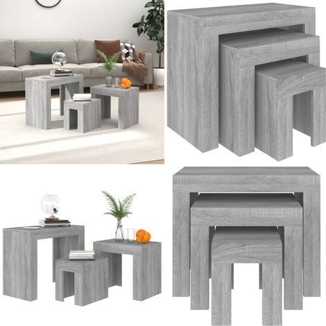 Satztische 3 Stk. Grau Sonoma Holzwerkstoff - Stapelbare Couchtische - Set Tisch - Holzwerkstoff Möbel - Wohnzimmer Dekoration - Grau Sonoma - Home & Living (1/5)