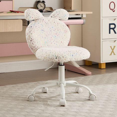 Wahson Chaise de Bureau Enfant en Fausse Fourrure, Chaises Bureau à roulettes pour Fille Fauteuil d'Etude Pivotant pour Enfant Chaises Fille Réglable en Hauteur, Rose (1/5)