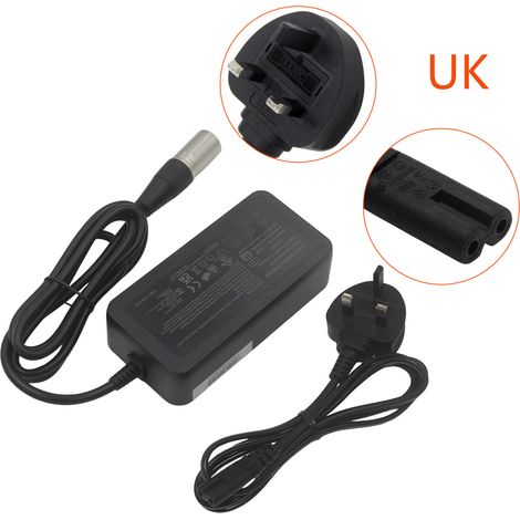Chargeur XLR 42 V 2 A pour scooter (norme Royaume-Uni, États-Unis, UE, Australie) - Adaptateur secteur standard Royaume-Uni