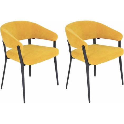 Lot de 2 chaises accoudoirs en tissu jaune et structure métal - HELGA (1/5)