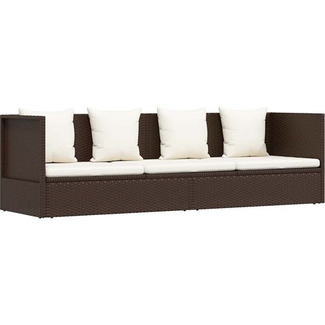 Lit de jardin avec coussin et oreillers Résine tressée Marron (1/5)