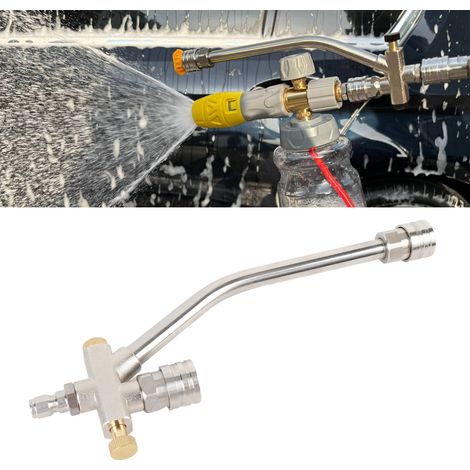 Doble conexión para accesorios Kärcher de 1/4 de pulgada, doble conexión de boquilla para hidrolimpiadoras, cañón de espuma, aleación de aluminio. (1/5)