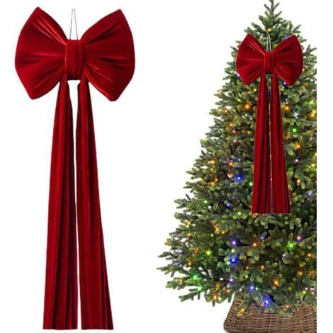 Velvet Christmas Tree Bow - 40 cm - Long Ribbons - Pre-tied - For Indoor and Outdoor Decor (1/5)