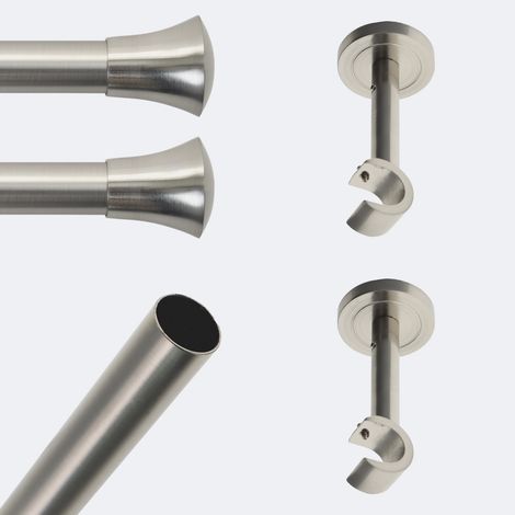 Kit de tringle à rideaux Nickel Mat 150cm Diam.20mm Embout Pommeau Lisse - Fixation Mur - Boulet (1/3)