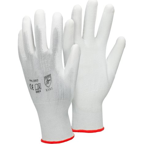 ECD Germany 4 Paia Guanti da lavoro in PU, taglia 7-S, Colore Bianco, Guanti di Protezione in Nylon adatti per Lavoro Privato e Professionale, Guanti Meccanici - per Giardino