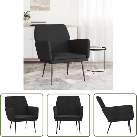 The Living Store Fauteuil Noir 62x79x79 cm Velours - Fauteuil Relaxant - Fauteuil Confort - Fauteuil Velours - Chaise Longue - Meuble Salon (1/5)