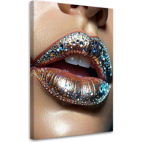 Stampe su Tela, Labbra ricoperte di glitter colorati per un look glamour. - 40x60 (1/2)