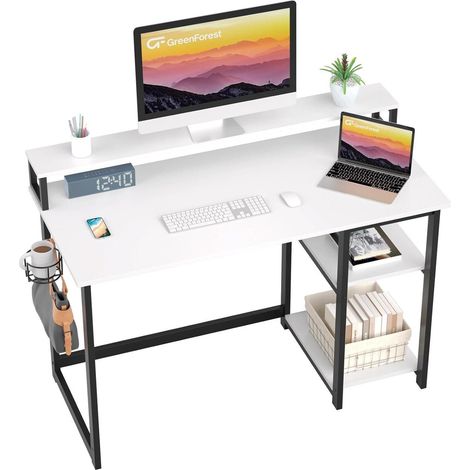 Schreibtisch Weiß 120x55 cm mit Regal Monitorständer Sekretär Bürotisch (1/5)