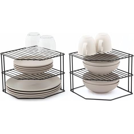 Range-Assiettes à 3 Niveaux - Lot de 2 organisateurs de Placard de Cuisine - Noir (1/5)