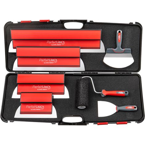 L'Outil Parfait – Couteau à enduire kit 7 pièces – 4 lames 25/35/45/60 cm + stucateur 19 cm + couteau 10 cm – Poignée ergonomique – Lissage homogène