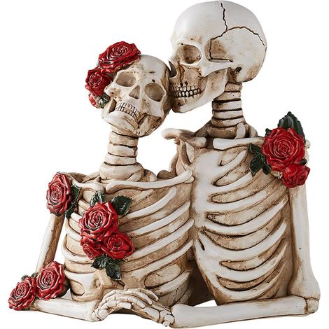 Décoration squelette, décoration Halloween : statue couple squelette, statue gothique en résine, décoration vintage pour maison, étagère, table, (1/5)