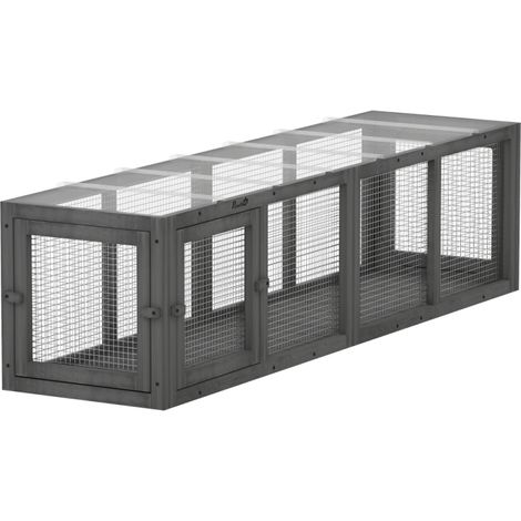 Pour Chats jusqu'à 10 kg Tunnel de Jeu en Bois pour Jardin et Extérieur Modulable avec 3 Portes Amovibles Gris (1/5)
