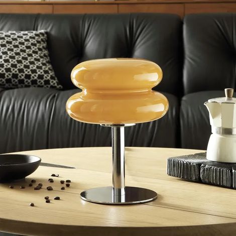 Lampe De Table En Verre Avec Lampe De Chevet Télécommandée Lampe De Chevet Rétro Mignonne Lampe Réglable Trois Couleurs (Jaune) (1/2)