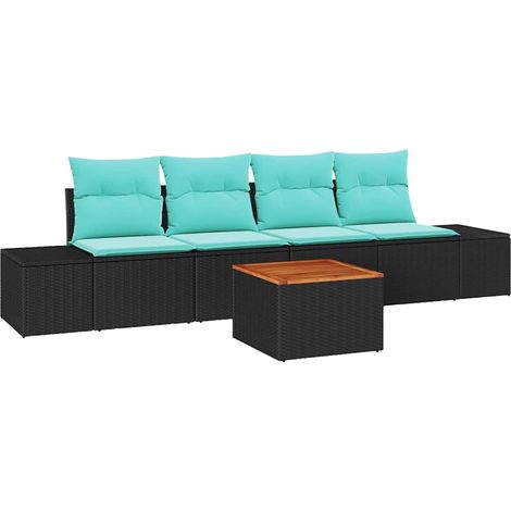 Garden Sofa Set 5 pcs Black and Turquoise Poly Rattan vidaXL (1/5)