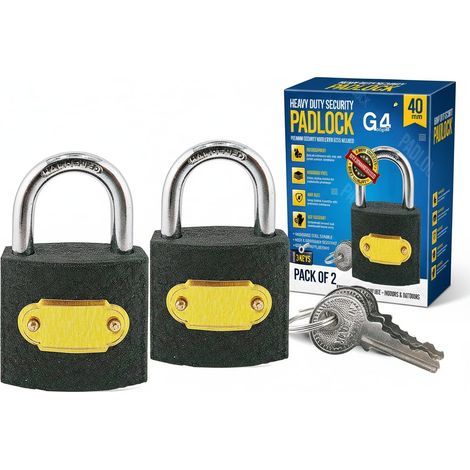 Lot de 2 cadenas robustes avec 2 clés chacune – Serrures de sécurité extérieures de 40 mm, corps en fonte résistant aux intempéries et anse en acier trempé – Pour abri de jardin, clôture (1/4)