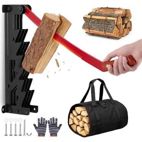 Manual Log Splitter, Wall-Mounted Log Splitter, Wood Splitter, Low-Cost Firewood Cutter for Home and Outdoor Use (1/5)