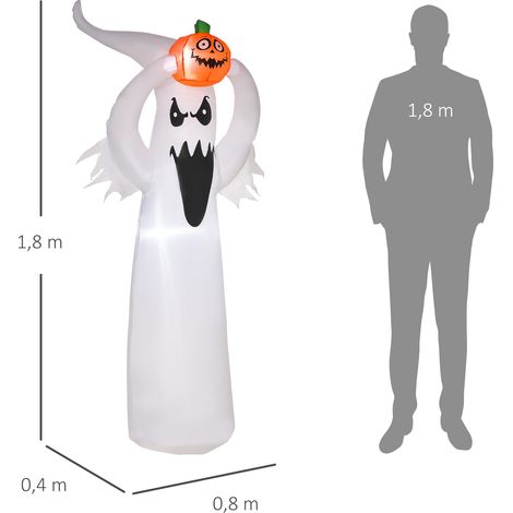 Halloween aufblasbares Gespenst 1,8 m Dekoration mit LEDs Weiß + Orange Polyester 80 x 40 x 180 cm (1/5)