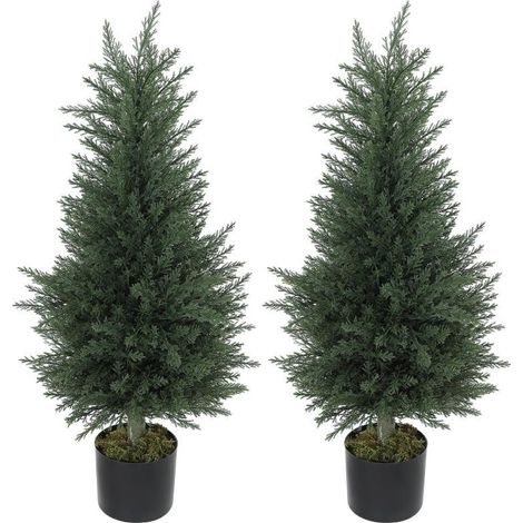 Un ensemble de deux cyprès artificiels, 362 feuilles en plastique, avec un pot de fleurs, résistant aux UV et vert. Ce p (1/5)