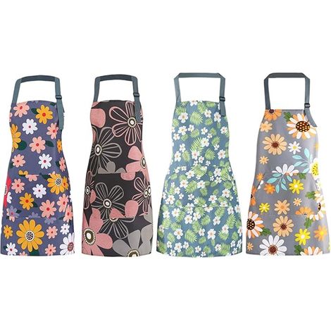 Küchenschürze für Damen, verstellbar mit Taschen, wasserdicht, geruchlos, fusselfrei, hübsche Küchenschürze (4er-Set) (1/5)