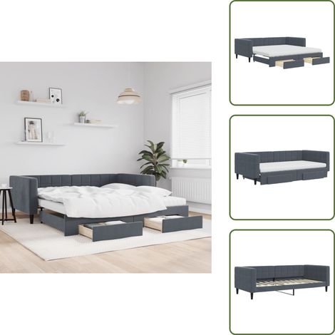 Tagesbett Ausziehbar mit Schubladen Dunkelgrau 100x200 cm Samt - Ausziehbares Tagesbett - Ausziehbare Tagesbetten - Schlafbett - Gästebett (1/5)