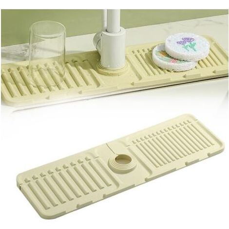 GDHZS-LaBlanc - Tapis de Robinet pour évier de Cuisine, Protection Anti-éclaboussures, Tapis de Séchage en Silicone, Plateau d'évier en Pierre à Séchage Rapide, Tapis de Robinet D'évier/blanc cassé (1/5)