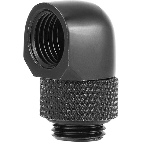 Raccord à deux contacts pour refroidissement par eau PC à 90 degrés, filetage G1/4, coude cannelé pour tube, noir