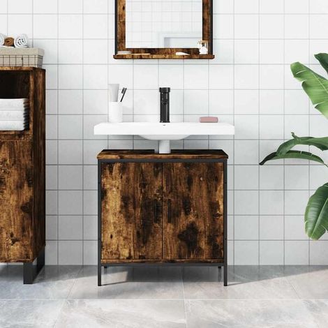 Meuble Vasque Salle de Bain en Chêne 60x30x60 cm - Couleur Fumé, Design Moderne et Élégant (1/5)