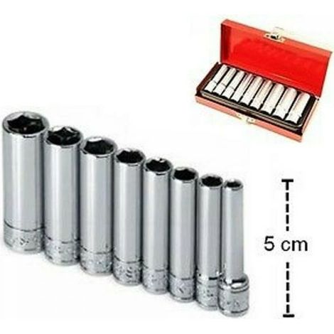 KIT SET 9 PZ CHIAVI BUSSOLA LUNGHE DA 1/4" PER CANDELETTE 5-13MM CHROME VANADIUM (1/2)