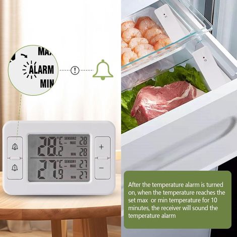 Termometro - Termometro wireless per la casa - Termometro digitale con 2 sensori - Display LCD - Memoria min/max - Allarme acustico - Per uso domestico e in ristorante - Bianco (1/5)