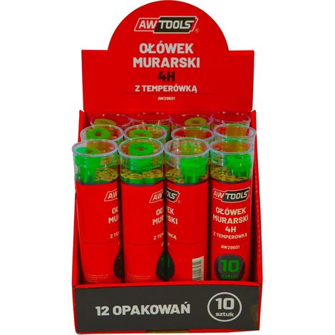 LÁPIZ DE ALBAÑILERÍA AWTOOLS 4H VERDE PARA LADRILLOS DE PIEDRA 10 PIEZAS (1/3)