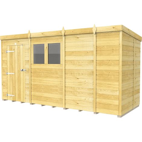 13 x 5 Feet Pent Shed - Single Door With Windows - Wood - L147 x W387 x H201 cm