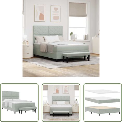 Samt -  Boxspringbett mit Matratze Hellgrau 140 x 190 cm Samt (1/5)