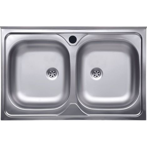 Lavello cucina acciaio appoggio 80x50 cm due vasche N214 (1/9)