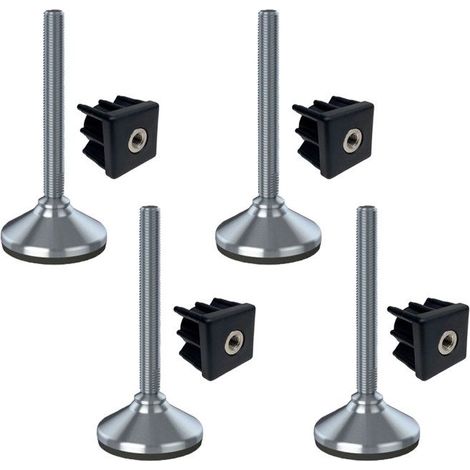 "Materiale cantiere 16x150x80mm piede inossidabile, base con pattino in gomma + inserti 40x40x2.0mm - Set di 4"