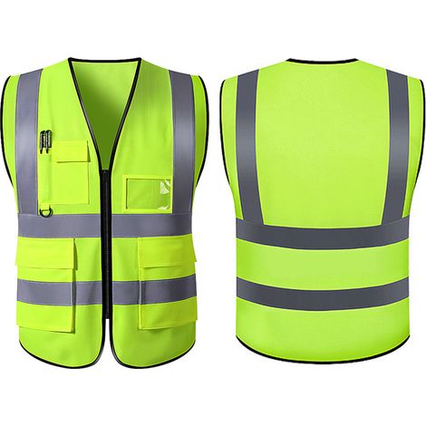 Sicherheits-Reflexweste für Bauwesen, Industrie, Straßen- und Autobahnverkehr, aus Stoff, mit Reißverschluss und mehreren Taschen, grün (1/5)