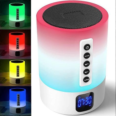 Enceinte Bluetooth avec veilleuse, générateur de bruit blanc, lampe de chevet tactile avec réveil, enceinte Bluetooth, écran multicolore à intensité variable (1/4)