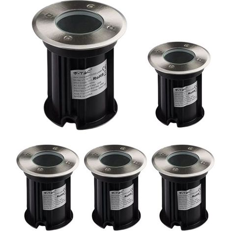 Lot de 5 Encastrés de Sol Ronds IP65 Pour Ampoule LED GU10 Inox V-TAC VT-7677 (1/5)
