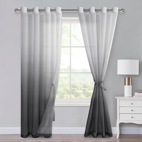 Lot de 2 rideaux en voile avec œillets, dégradé de couleur, pour chambre à coucher et salon, rideaux à passants avec tringle à rideaux, 225 x 140 cm (H x l), gris (1/5)