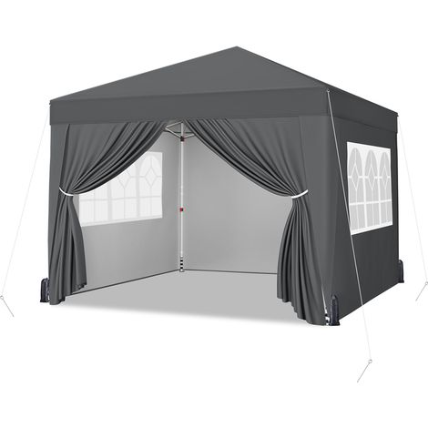 Yaheetech Gazebo da Giardino Tre Altezza Regolabile Tendone Pop-up Pieghevole con Telo Impermeabile con 4 pareti Laterali Tenda Chiuso Festa Esterno Campeggio 3 x 3 M Grigio Scuro