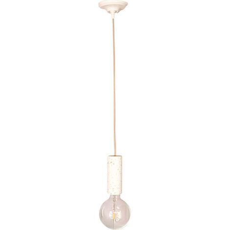 Kit de Suspension pavillon céramique blanc diam. 105 mm, câble tissu lin long. 3m, douille E27 terrazzo - Tibelec (1/5)