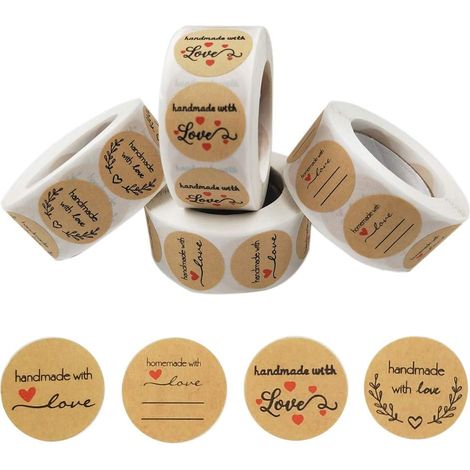 2000 runde Etiketten, Kraftpapier-Aufkleber, runde Klebeetiketten Personalisierte Selbstklebeetiketten, handgefertigte Weihnachtsgeschenkanhänger, DIY-Aufkleber (1/5)