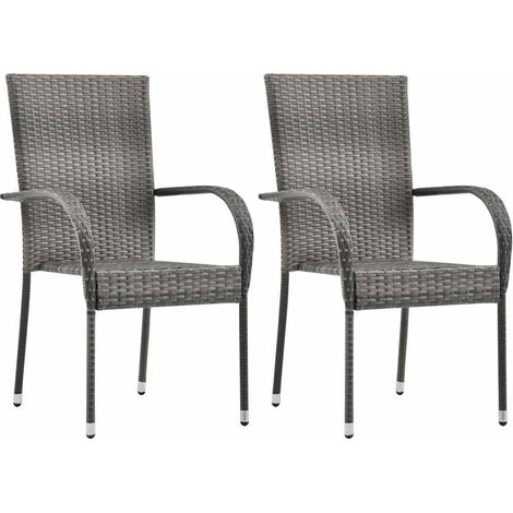 Maison Exclusive - Gartenstühle Stapelbar 2 Stk. Grau Poly Rattan (1/5)