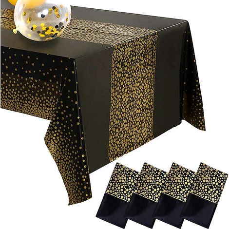 Partytischdecke Schwarz Gold 4 Stück Wiederverwendbar für Geburtstage & Weihnachten