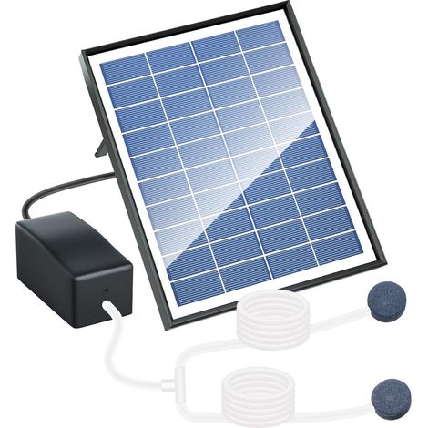 Aérateur solaire pour bassin 6W avec deux pierres d'aération - Pompe à oxygène solaire pour bassins/aquariums hydroponiques extérieurs (1/5)