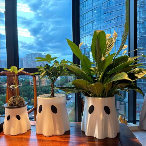 Seau Fantôme - Décor Intérieur Extérieur - Pot à Plantes - Bol à Bonbons Halloween - 22 cm - Plastique - 1 Pièce (1/5)