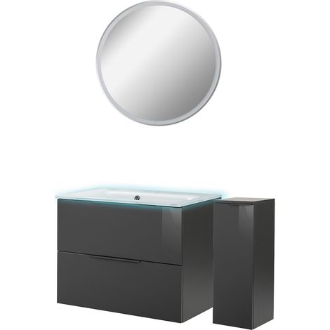 Fackelmann LUNA Badmöbel Set 5-teilig, 80 cm breit, Anthrazit, Glas Weiß+Spiegel+Midischrank"-"90265145 (1/5)