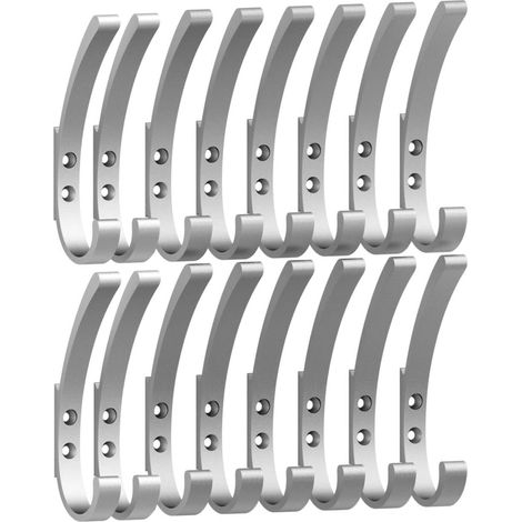 16 Pièces Patère Murale, Porte Manteau Mural Extra Fort, Crochet Porte Manteau pour Serviette à Percer, Crochet à Visser Idéal pour Salle de Bain, Toilettes, Cuisine, Bureau (Argent) (1/5)