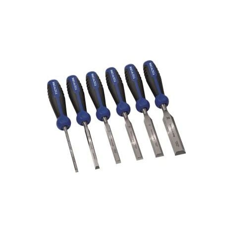 Juego de formones 6,10,12,16,20,26mm mango bimaterial con botón de golpeo 6 piezas en blíster TECWERK (1/2)